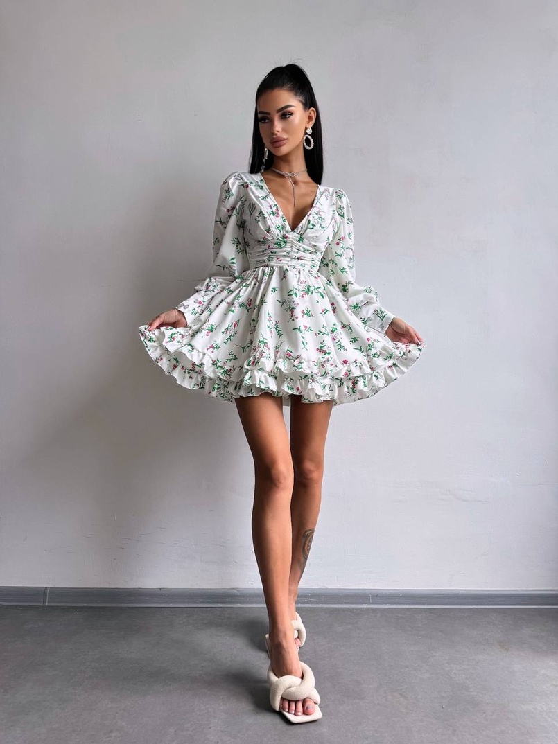 Сукня міні з пишною спідницею та драпіруванням на талії Сукня міні з пишною спідницею та драпіруванням на талії | PUSHKA SHOP