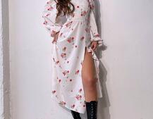 Квіткова сукня-міді зі шнурівкою на спинці та розрізом на ніжці Квіткова сукня-міді зі шнурівкою на спинці та розрізом на ніжці | PUSHKA SHOP