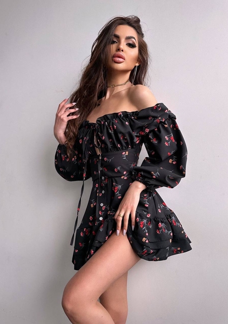 Сукня з квітковим принтом з воланами на ґудзиках  | PUSHKA SHOP