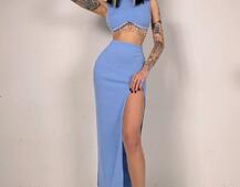 Комплект: топ з бахромою зі страз та спідниця з розрізом  Комплект: топ з бахромою зі страз та спідниця з розрізом  | PUSHKA SHOP