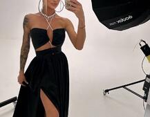 Атласна сукня максі із шнуром зі стразами  Атласна сукня максі із шнуром зі стразами  | PUSHKA SHOP