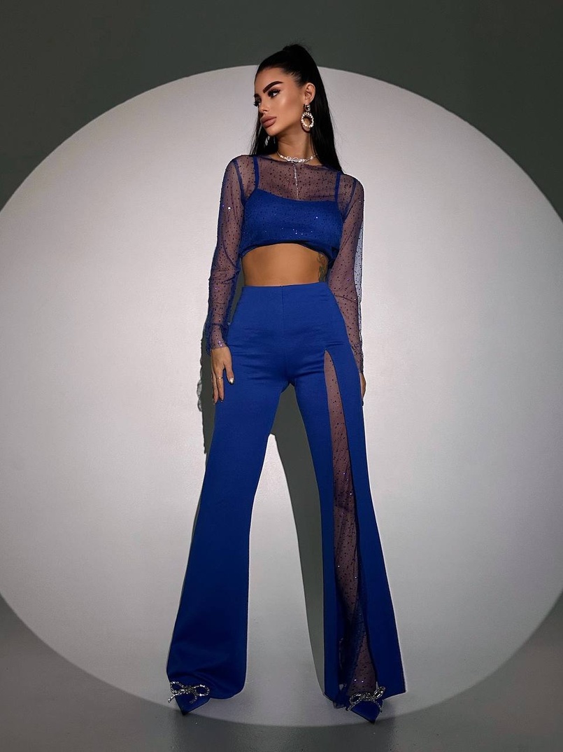 Комплект: топ + штани із сіткою зі стразами  Комплект: топ + штани із сіткою зі стразами  | PUSHKA SHOP