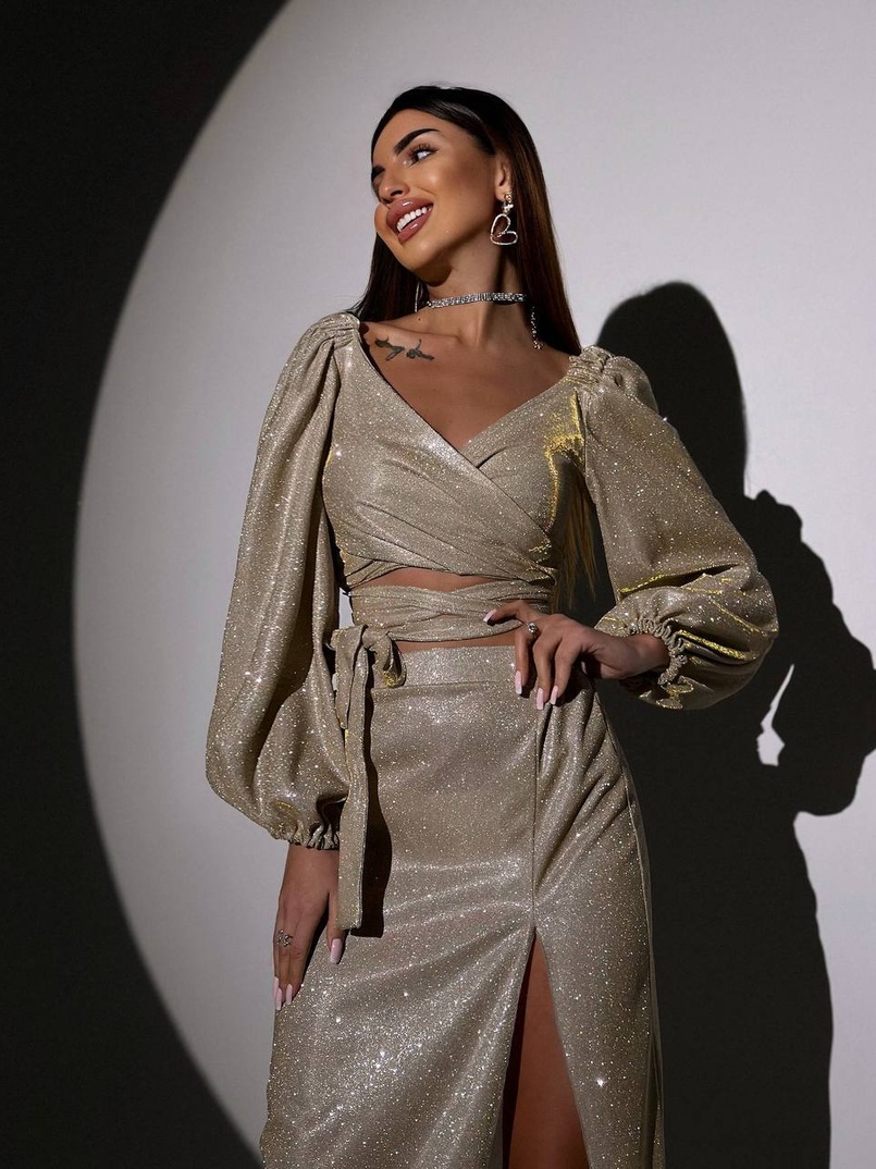 Сяючий комплект: топ  + спідниця  Сяючий комплект: топ  + спідниця  | PUSHKA SHOP