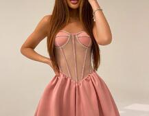 Сукня з чашечками та елементами корсету декорована стразами  | PUSHKA SHOP