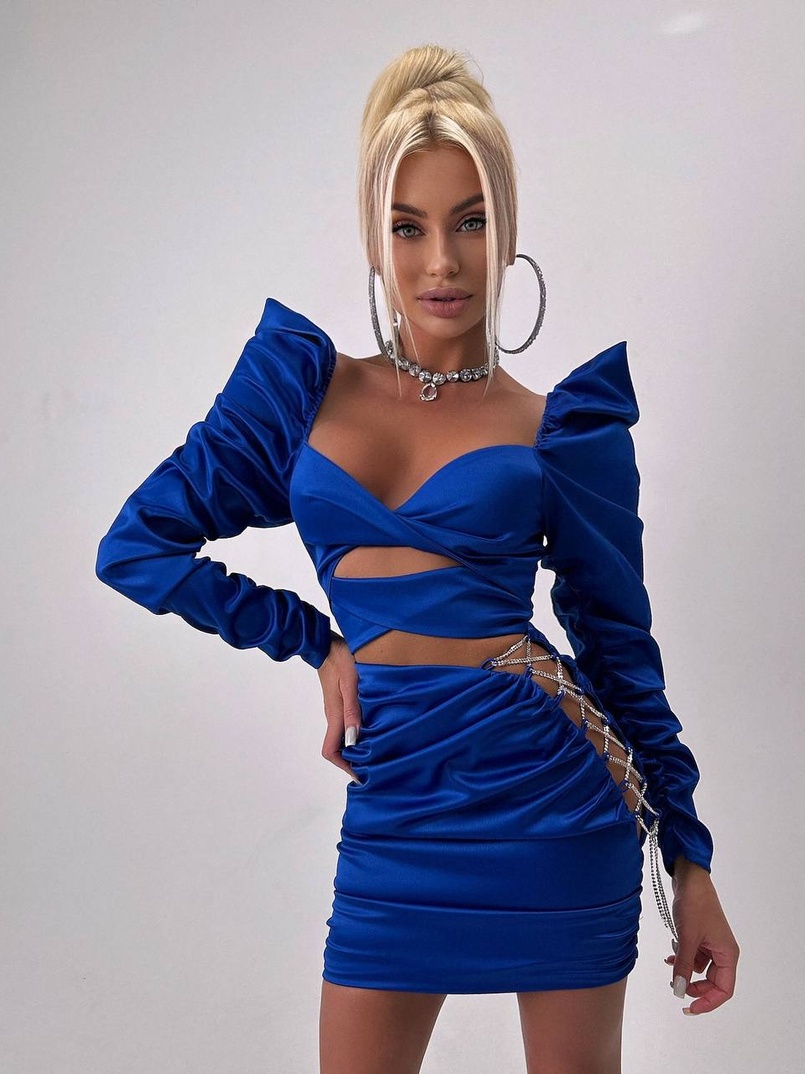 Сукня міні з драпіруванням, декорована стразами  Сукня міні з драпіруванням, декорована стразами  | PUSHKA SHOP