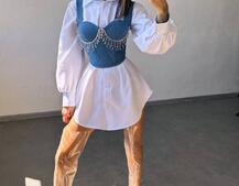 Приталена сорочка + корсет декорований бахромою зі страз Ручна робота Приталена сорочка + корсет декорований бахромою зі страз Ручна робота | PUSHKA SHOP