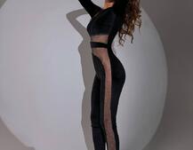 Оксамитовий комбінезон із сіткою зі стразами  | PUSHKA SHOP