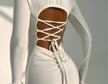 Трикотажна сукня міді зі шнурівкою на спинці | PUSHKA SHOP