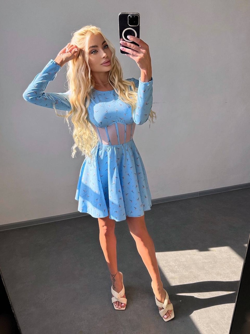 Корсетна сукня з пишною спідницею в квітковий Принт  | PUSHKA SHOP