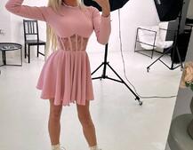 Трикотажна корсетна сукня з мереживом та пишною спідницею  | PUSHKA SHOP