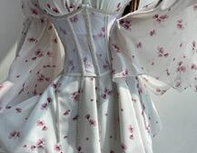 Шифонова сукня на підкладці з розкльошеними рукавами з асиметричною спідницею + корсет декорований стразами  | PUSHKA SHOP