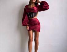 Комплект: корсет, декорований стразами   + спідниця міні з драпіруванням  Комплект: корсет, декорований стразами   + спідниця міні з драпіруванням  | PUSHKA SHOP