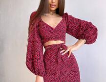 Комплект: топ із зав'язками на талії + спідниця міді з розрізом | PUSHKA SHOP