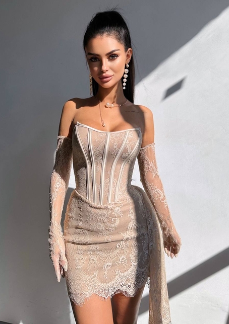 Сукня міні зі шлейфом та рукавичками | PUSHKA SHOP