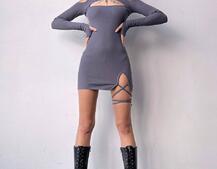 Трикотажне плаття по фігурі зі шнурівкою на ніжці Трикотажне плаття по фігурі зі шнурівкою на ніжці | PUSHKA SHOP