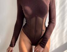 Трикотажне боді з сітчастою вставкою Трикотажне боді з сітчастою вставкою | PUSHKA SHOP