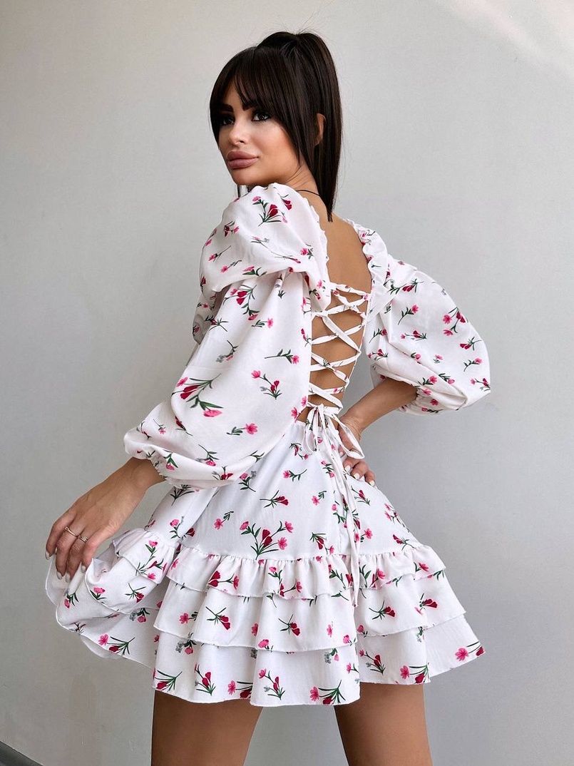 Квіткова сукня з воланами та шнуровкою по спинці | PUSHKA SHOP