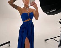 Атласна сукня максі із шнуром зі стразами  | PUSHKA SHOP