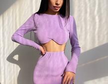 Трикотажный комплект: топ с чашечками push up + юбка миди с разрезом  Трикотажный комплект: топ с чашечками push up + юбка миди с разрезом  | PUSHKA SHOP