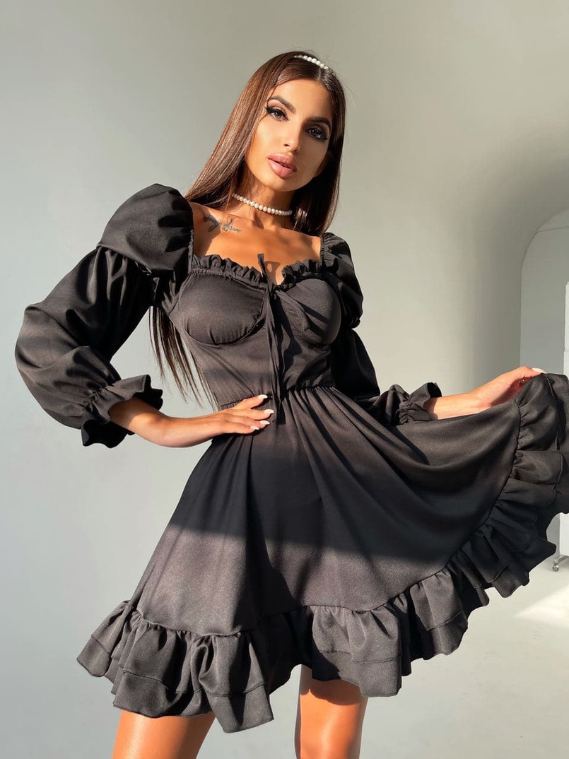 Платье с чашечками и пышной юбкой с оборками   Платье с чашечками и пышной юбкой с оборками   | PUSHKA SHOP