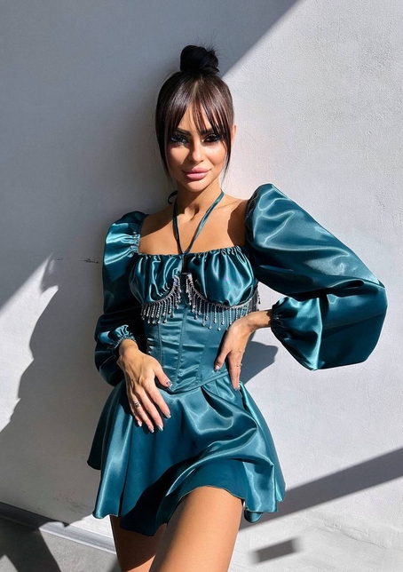 Сукня з корсетом, декорованим бахромою зі страз Ручна робота  | PUSHKA SHOP