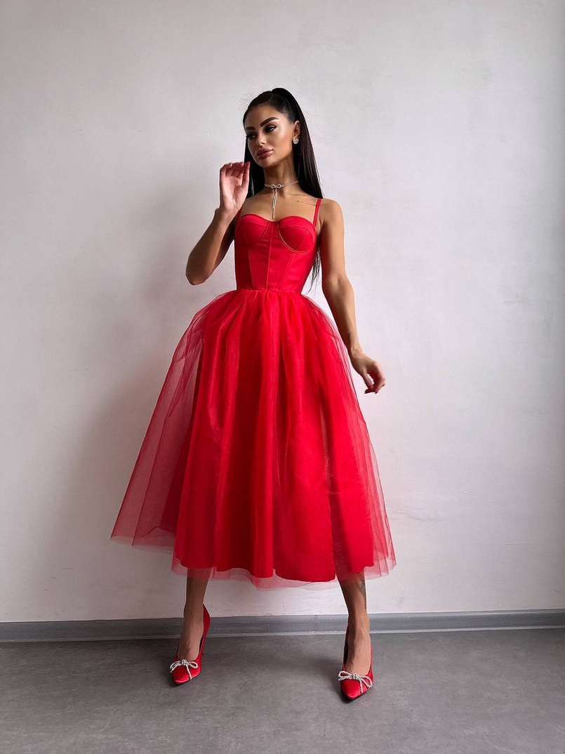 Сукня міді із чашечками з пишною спідницею | PUSHKA SHOP