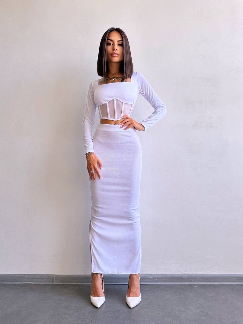 Трикотажний комплект: топ з елементами корсету та спідниця з розрізами  Трикотажний комплект: топ з елементами корсету та спідниця з розрізами  | PUSHKA SHOP