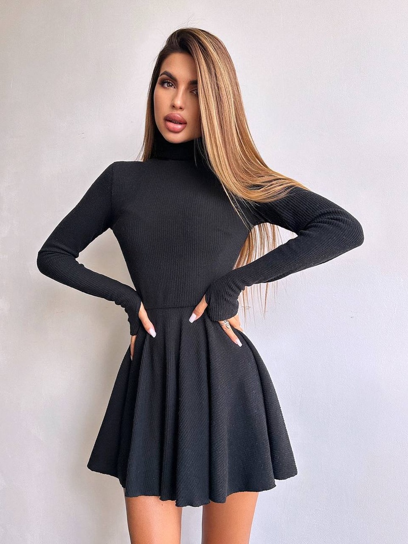 Трикотажна сукня міні із спідницею сонцем     | PUSHKA SHOP