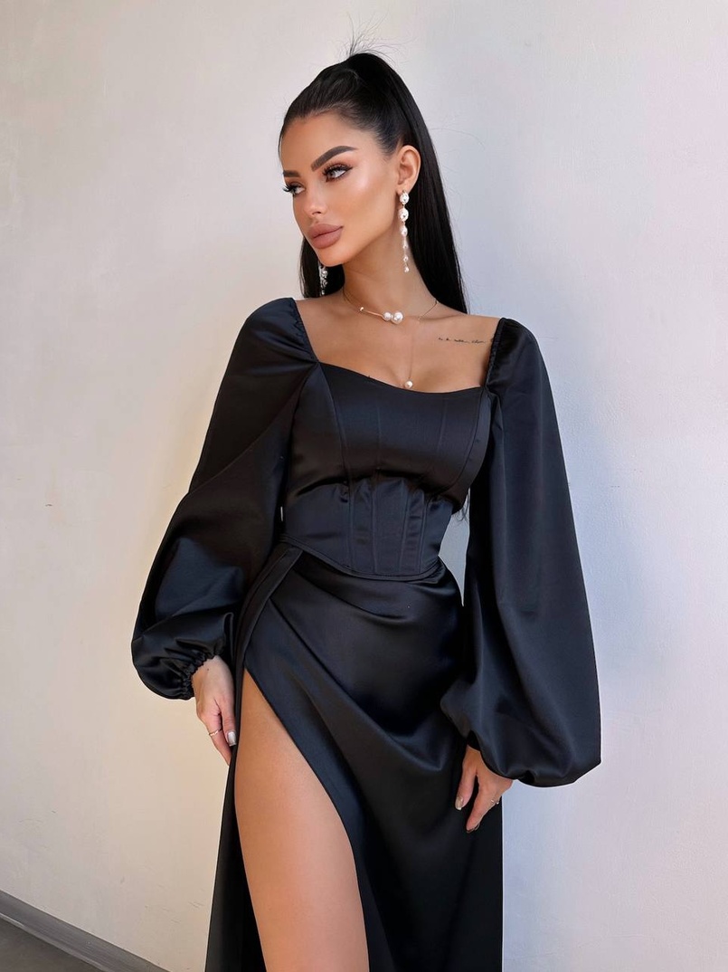 Атласний комплект: корсет + спідниця  максі з драпіруванням | PUSHKA SHOP