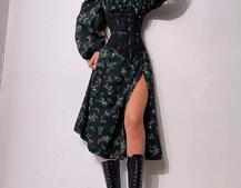 Сукня міді з розрізом в квітковий принт + прозорий корсет  Сукня міді з розрізом в квітковий принт + прозорий корсет  | PUSHKA SHOP