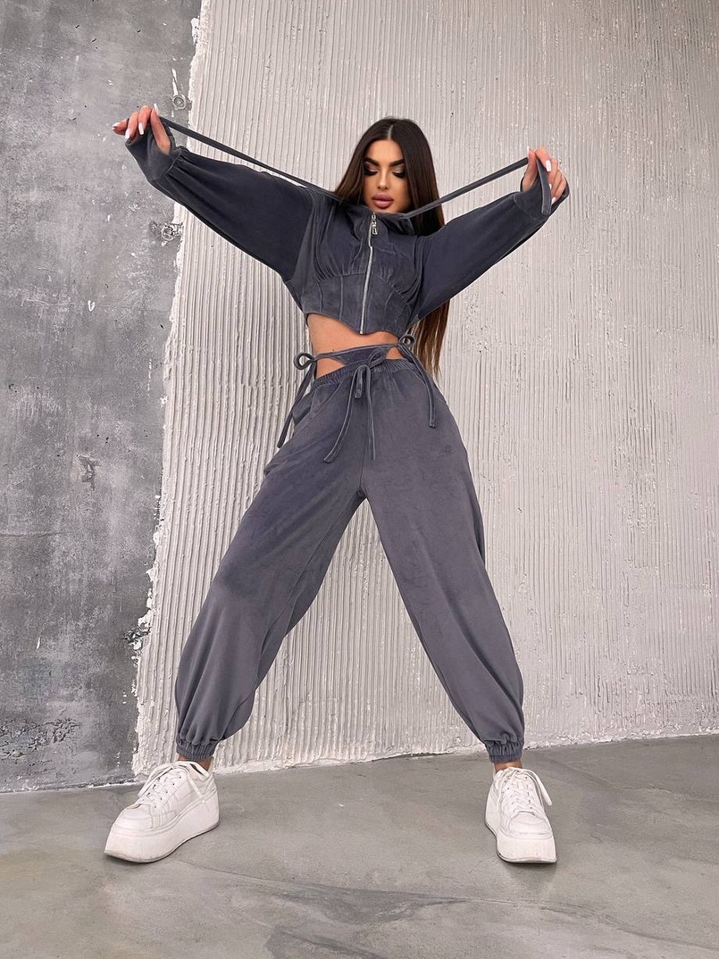 Велюровий комплект: кофта з корсетними елементами + джогери з імітацією трусиків | PUSHKA SHOP