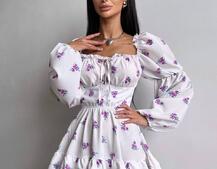 Сукня з квітковим принтом з воланами на ґудзиках  | PUSHKA SHOP