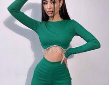 Комплект : штани кльош і топ , декорований бахромою зі страз Ручна робота Комплект : штани кльош і топ , декорований бахромою зі страз Ручна робота | PUSHKA SHOP