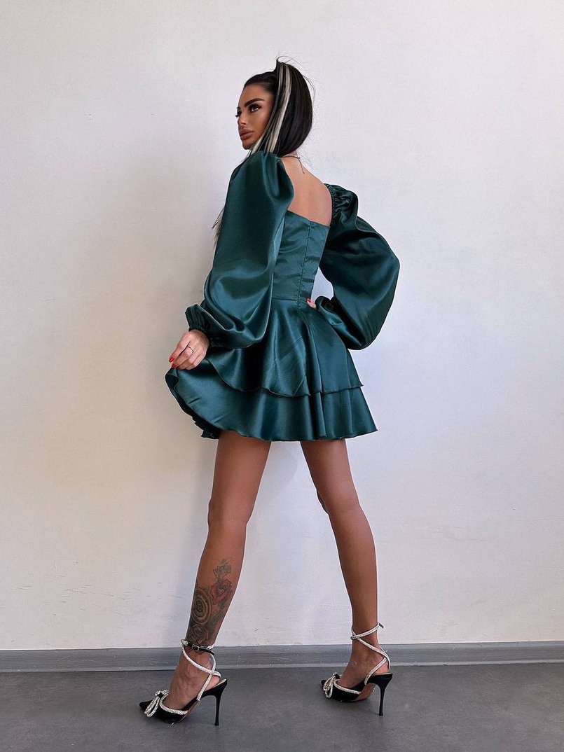 Атласна корсетна сукня бюстьє з пишною подвійною спідницею та об‘ємними рукавами | PUSHKA SHOP