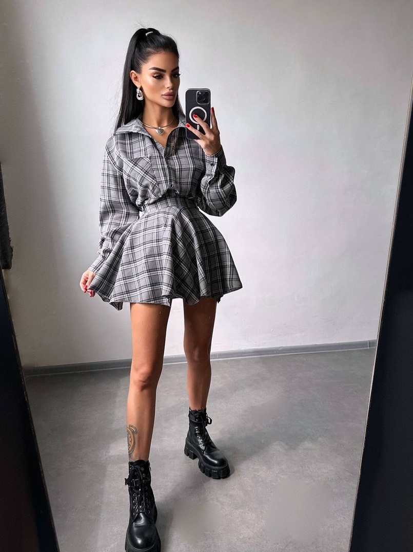 Комплект: сорочка + спідниця у клітинку  Комплект: сорочка + спідниця у клітинку  | PUSHKA SHOP