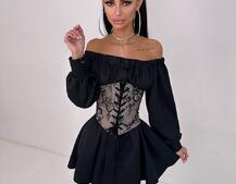 Приталена сорочка на плічках+  мереживний корсет Приталена сорочка на плічках+  мереживний корсет | PUSHKA SHOP