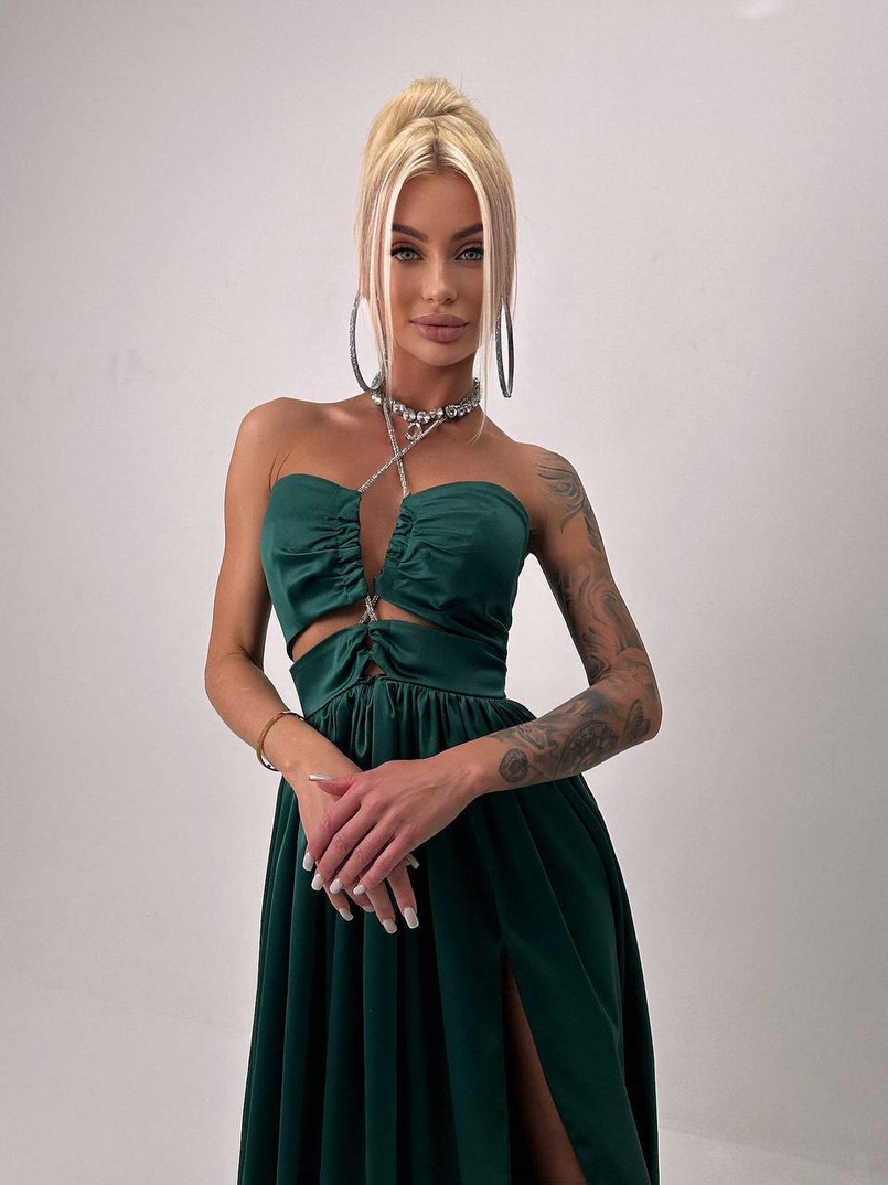 Атласна сукня максі із шнуром зі стразами  | PUSHKA SHOP