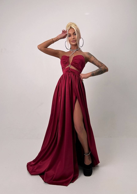 Атласна сукня максі із шнуром зі стразами  | PUSHKA SHOP