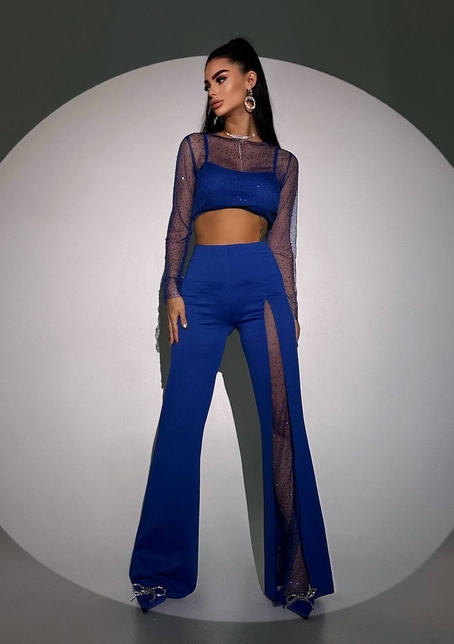 Комплект: топ + штани із сіткою зі стразами  Комплект: топ + штани із сіткою зі стразами  | PUSHKA SHOP