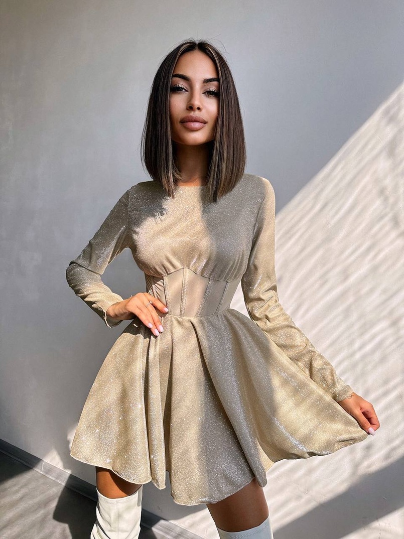 Приталена блискуча сукня з корсетною вставкою та пишною спідницею-сонцем | PUSHKA SHOP