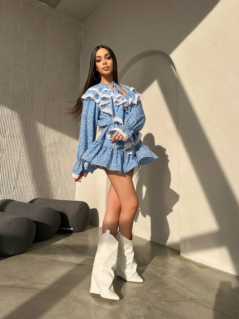 Сукня з квітковим принтом декорована мереживом    Сукня з квітковим принтом декорована мереживом    | PUSHKA SHOP