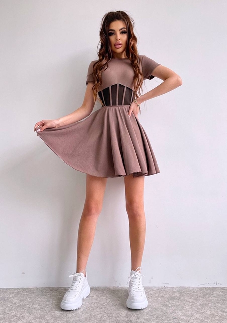 Сукня-міні  з елементами корсету  та спідницею солнцем | PUSHKA SHOP