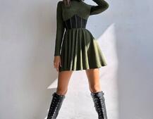 Приталена сукня з корсетною вставкою та спідницею-сонцем | PUSHKA SHOP