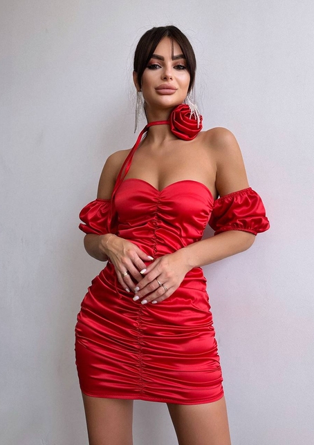 Сукня - міні з драпіруванням та трояндою-чокером | PUSHKA SHOP