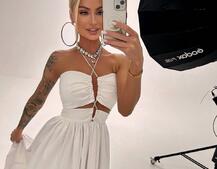 Атласна сукня максі із шнуром зі стразами  Атласна сукня максі із шнуром зі стразами  | PUSHKA SHOP