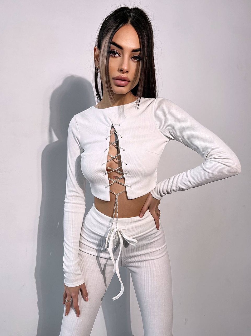 Костюм:  легінси та топ з шнурівкою зі страз Костюм:  легінси та топ з шнурівкою зі страз | PUSHKA SHOP