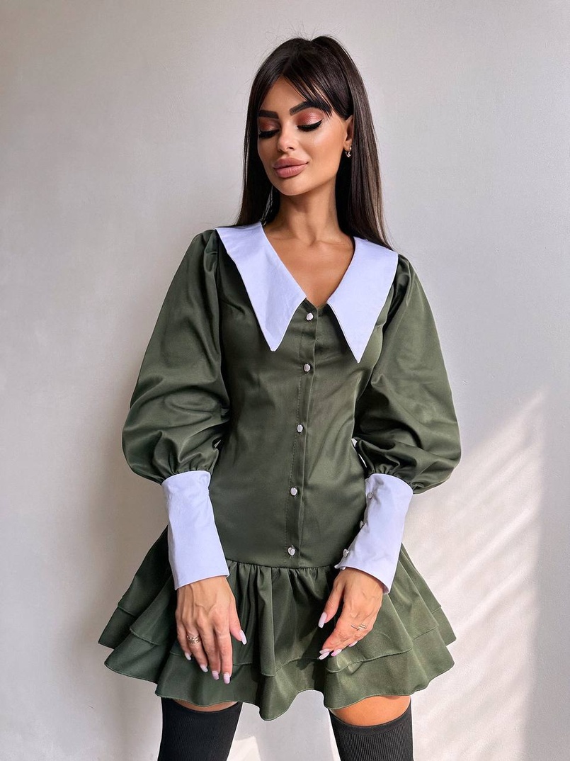 Котонова сукня з рюшами на гудзиках зі шнурівкою на спинці Котонова сукня з рюшами на гудзиках зі шнурівкою на спинці | PUSHKA SHOP