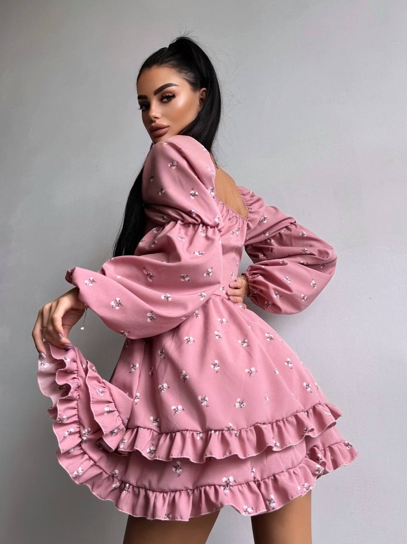 Сукня з квітковим принтом з воланами на ґудзиках  | PUSHKA SHOP