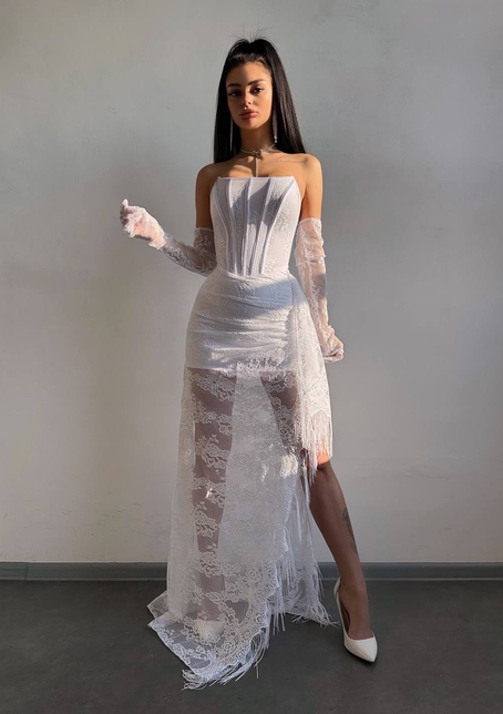 Мереживна сукня максі з рукавичками  | PUSHKA SHOP