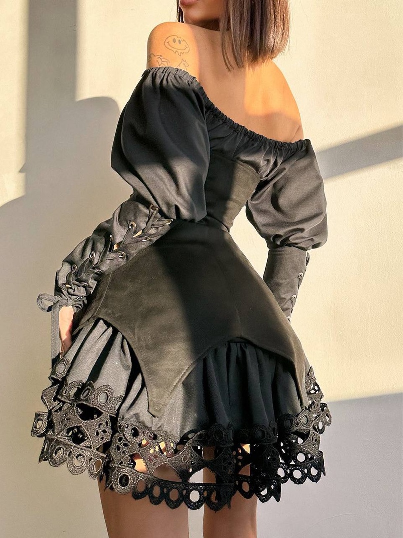 Комплект: сукня декорована мереживом + корсет  Комплект: сукня декорована мереживом + корсет  | PUSHKA SHOP